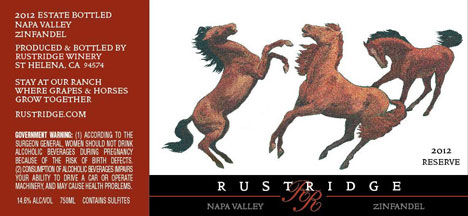 2012 Reserve Zinfandel Label