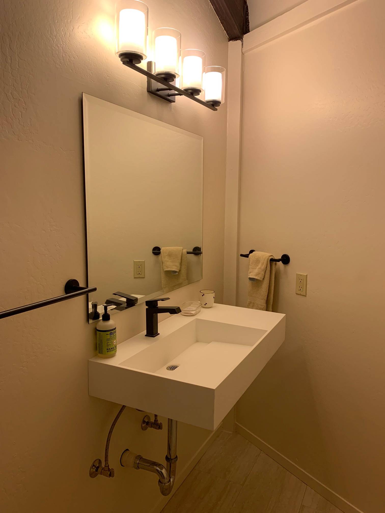 The sink area in the bathroom